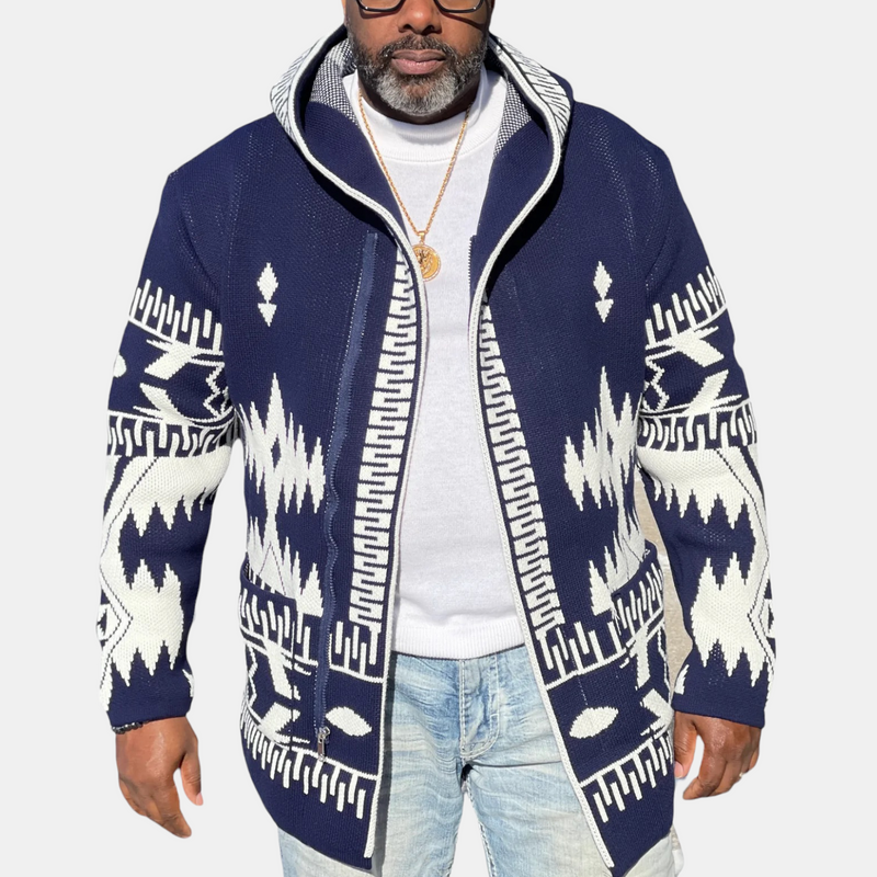 Arrowhead Cardigan Sweater 3/4 Length (Navy/White) OIM