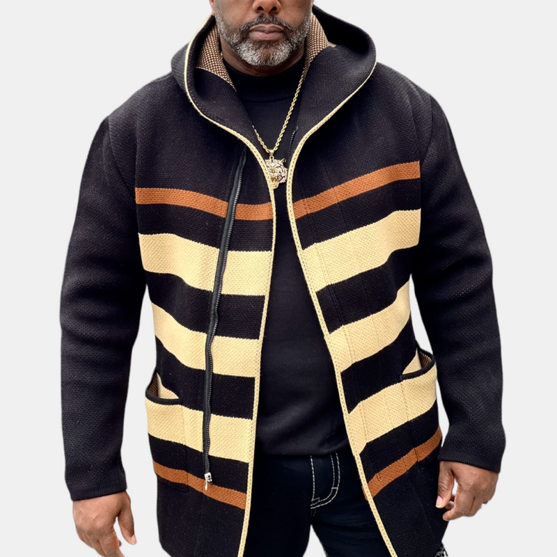 Leopard Cardigan Sweater 3/4 Length (Black/Beige) OIM