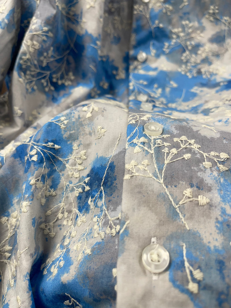 Lanzino "Floral" Stitched Shirt (Blue/Gray)