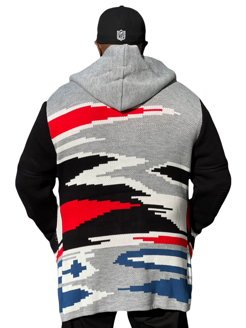 Camo Cardigan Sweater 3/4 Length (Grey/Red/Black) OIM