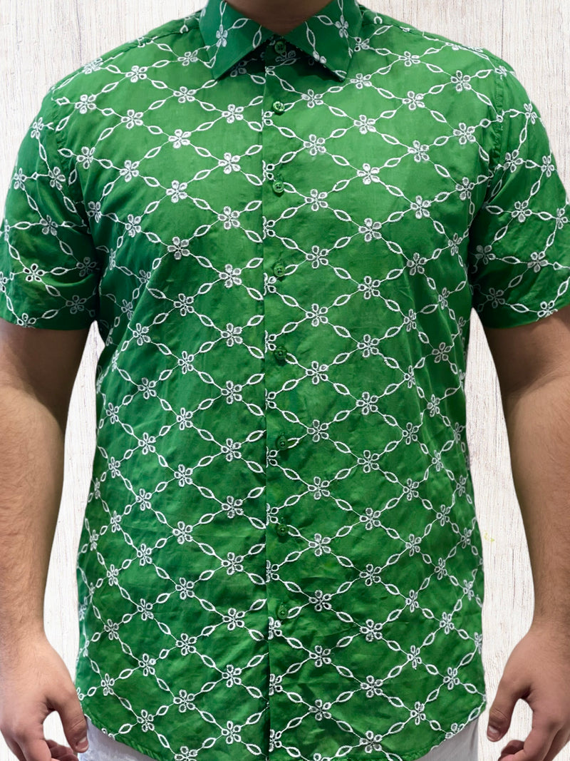 Semi-Slim Lanzino Stitched Shirt (Green/White)