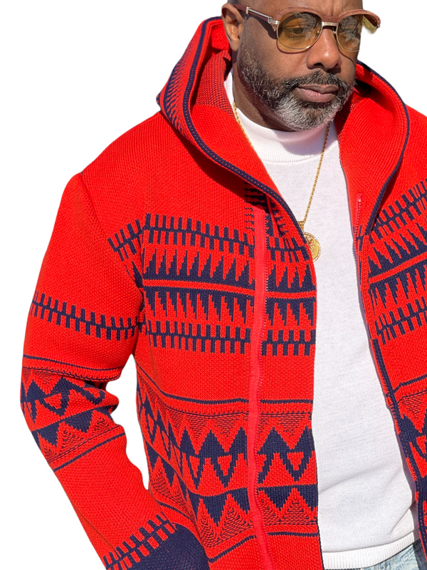Alpine Cardigan Sweater 3/4 Length (Tangerine/Navy) OIM