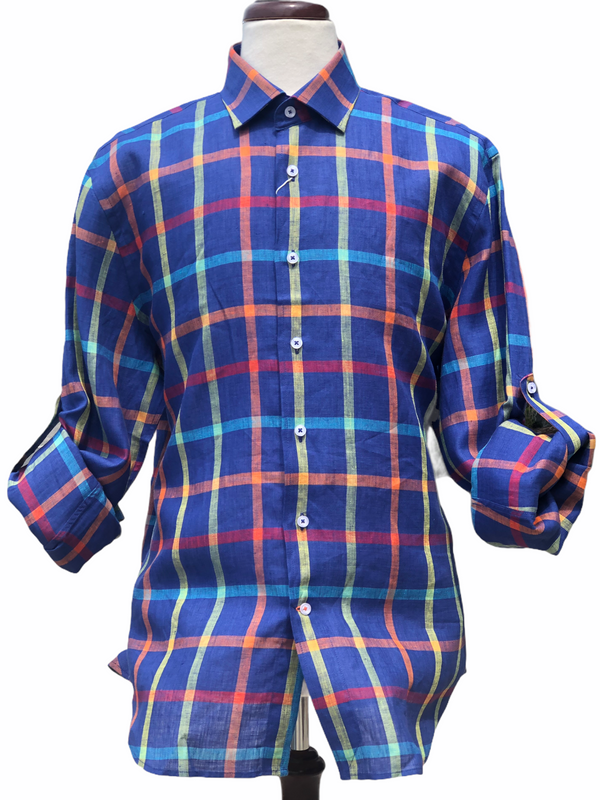 Inserch Linen Roll Up Shirt (Blue MultiColor-2)
