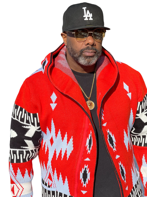 Tribal Cardigan Sweater 3/4 Length (Red/Black/Blue) OIM
