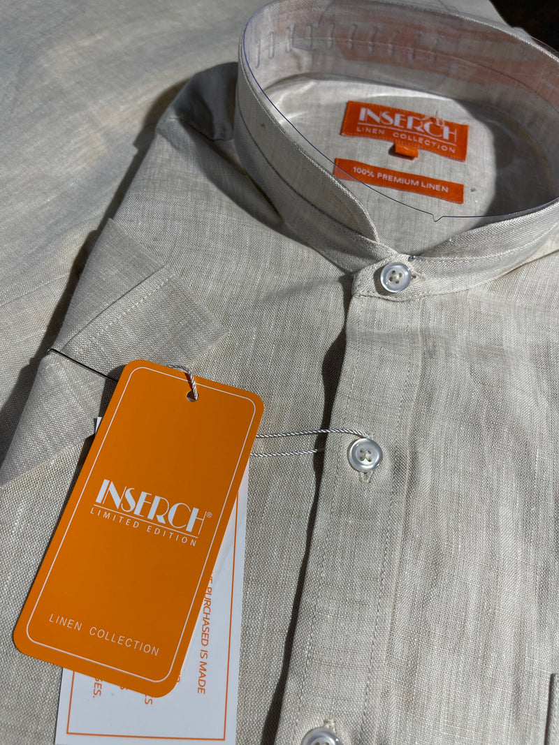 Inserch Linen Premium "Neru" Shirt (Oatmeal) Short Sleeve