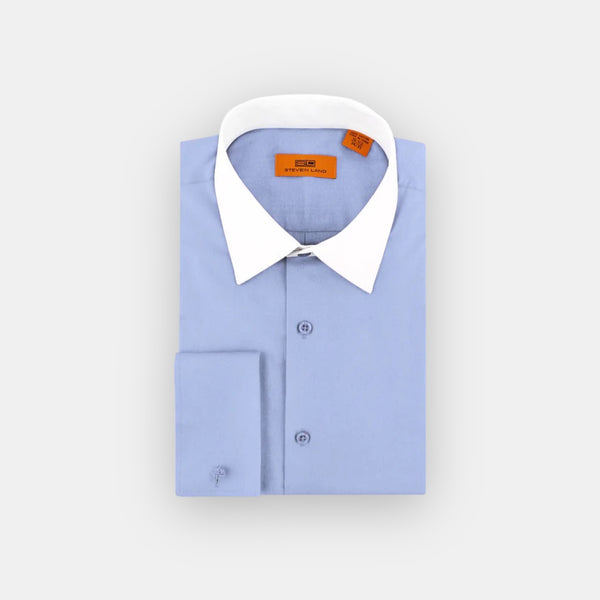 Steven Land men's dress shirt 100% cotton (Sky Blue/White)