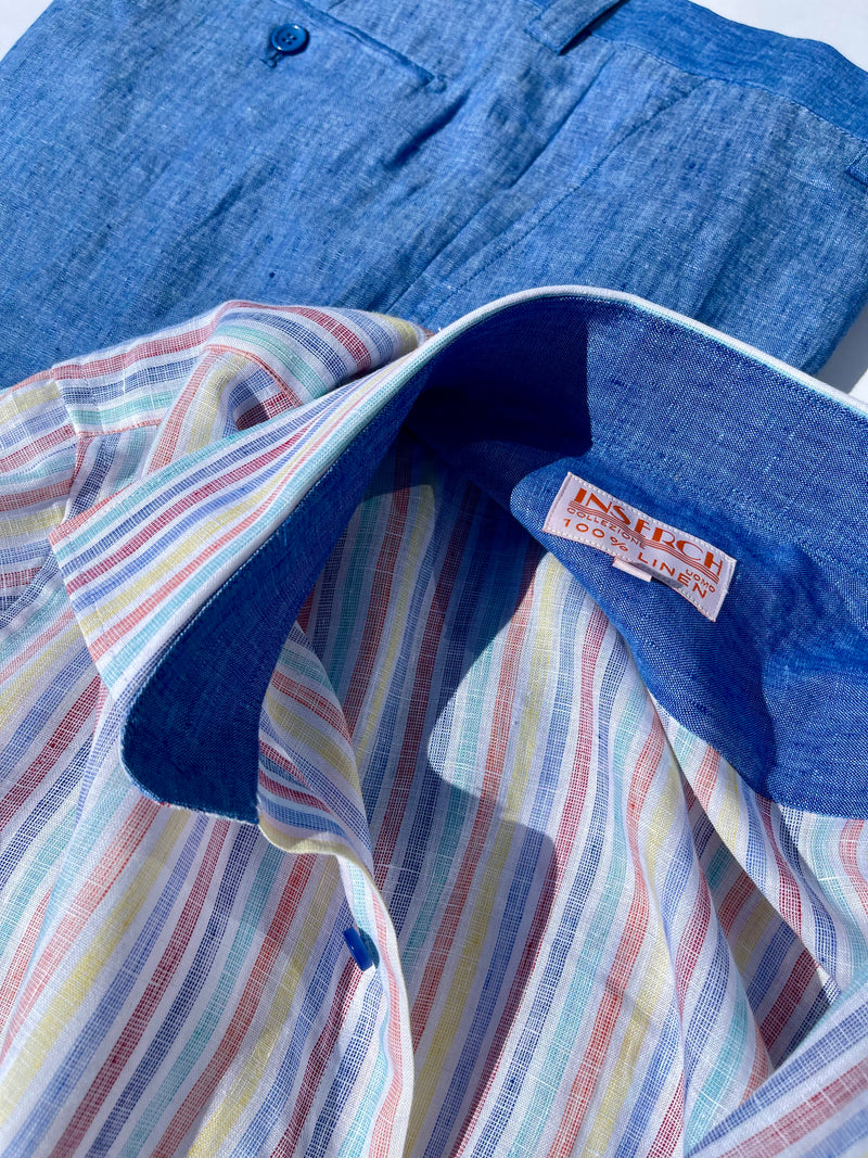 Inserch Linen Roll Up Shirt (66-Multi Stripe)