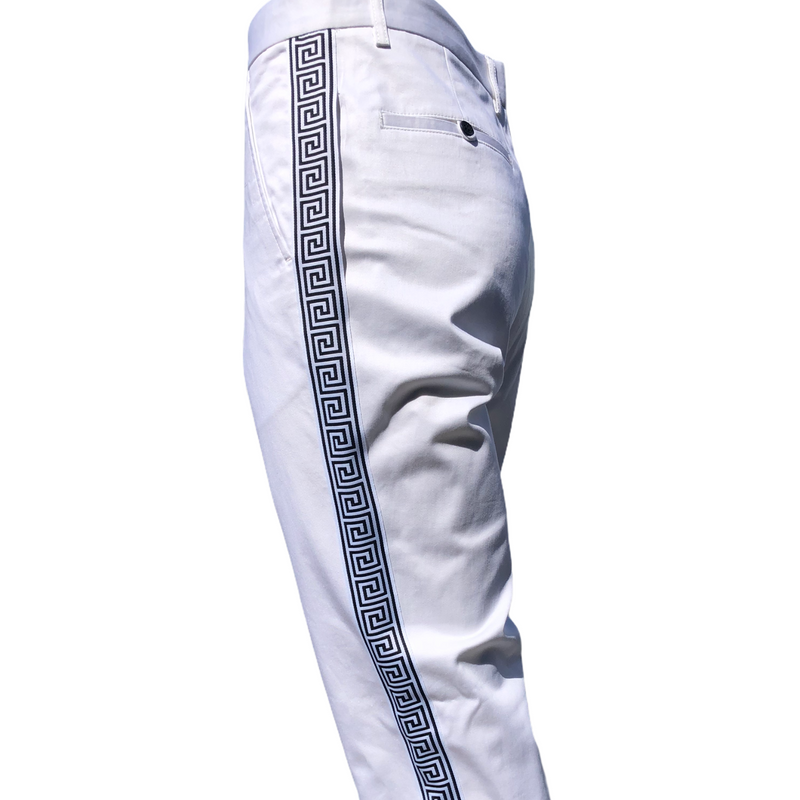Prestige "Greek Key" Cotton Jean Pant (White/Black)