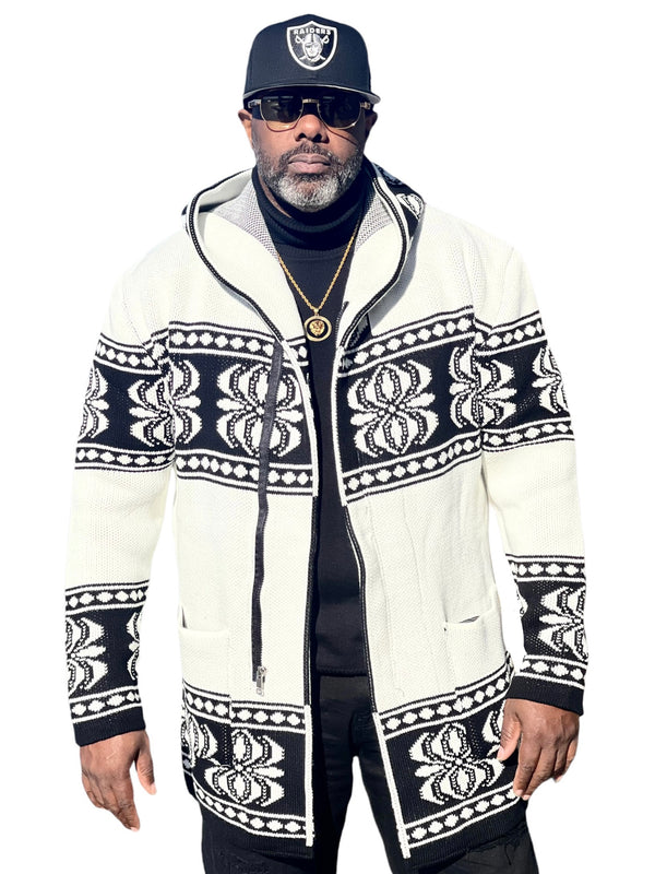 Snowfall Cardigan Sweater 3/4 Length (Black/White) OIM