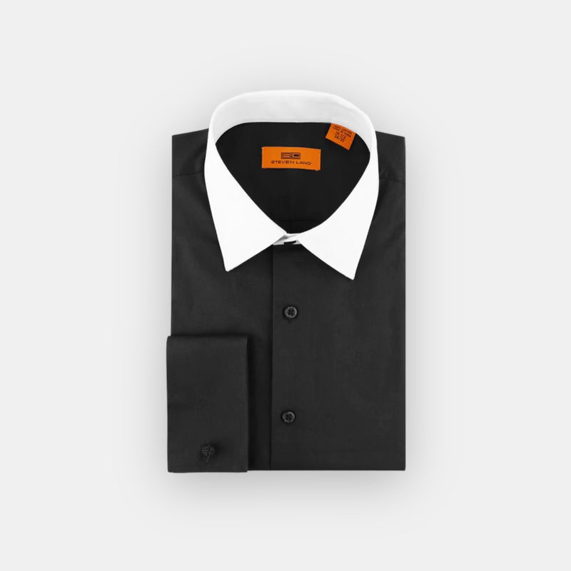 Steven Land men's dress shirt 100% cotton (Black/White)