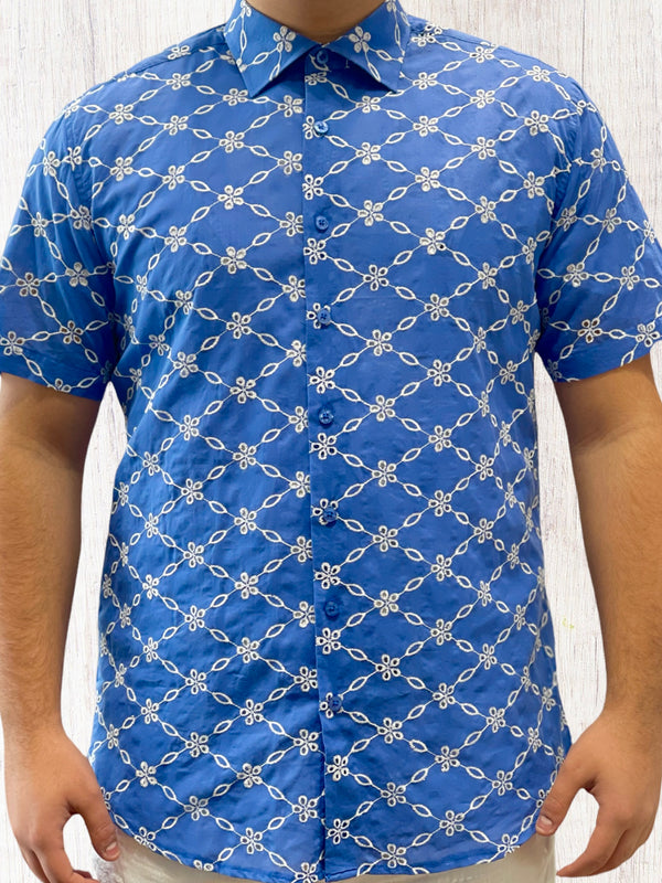 Semi-Slim Lanzino Stitched Shirt (Blue/White)