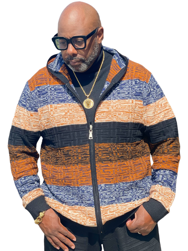 Prestige Full Zip "Uptown" Sweater (Black/Navy/Rust) 420