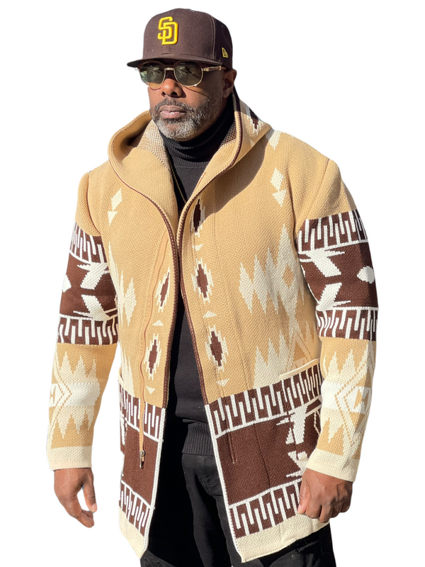 Tribal Cardigan Sweater 3/4 Length (Wheat/Tan/Brown) OIM