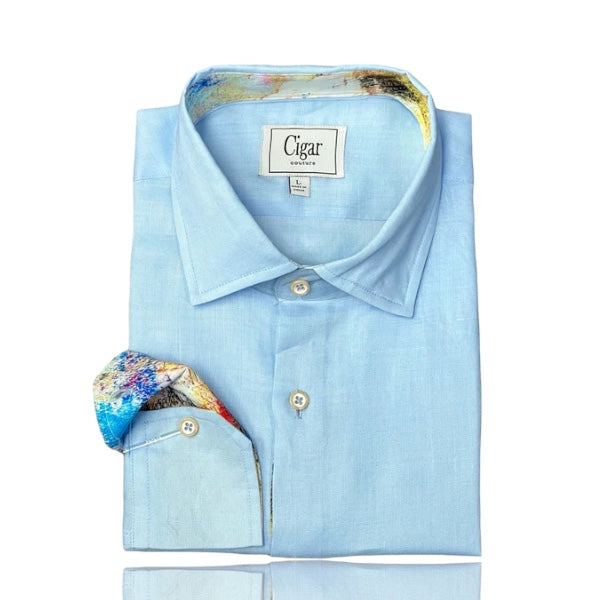 Cigar Couture "Diablo" long sleeve linen shirt (Sky blue)