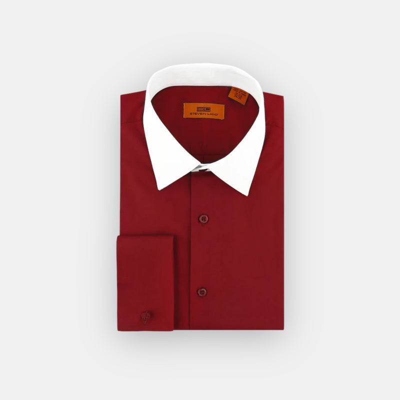 Steven Land men's dress shirt 100% cotton (Burgundy/White)