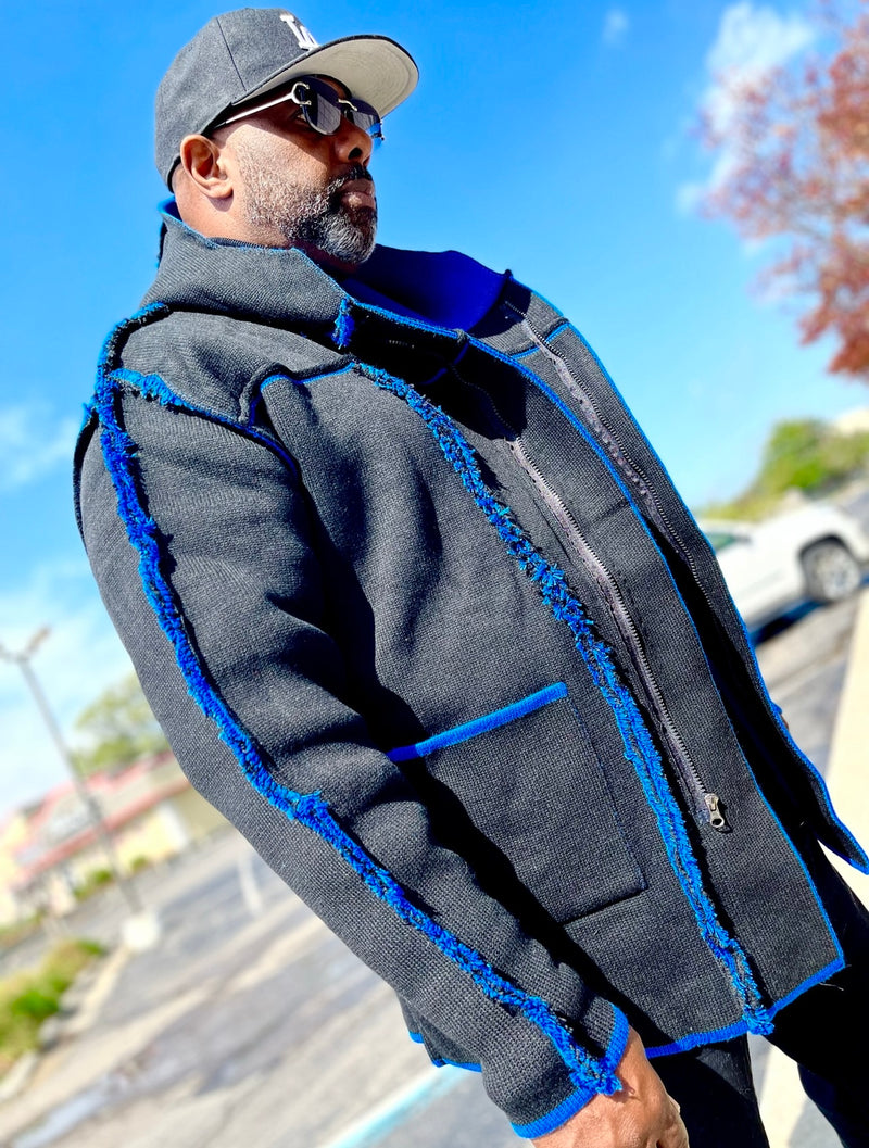 Nightrider Cardigan Sweater 3/4 Length (Black/Royal) OIM