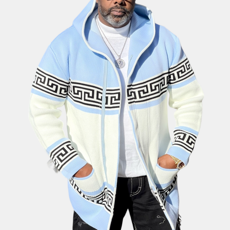 Quarton Cardigan Sweater 3/4 Length (Ice Blue/White) OIM