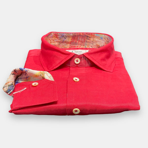 Cigar Couture "Diablo" long sleeve linen shirt (Red)