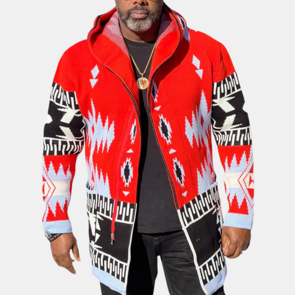 Tribal Cardigan Sweater 3/4 Length (Red/Black/Blue) OIM