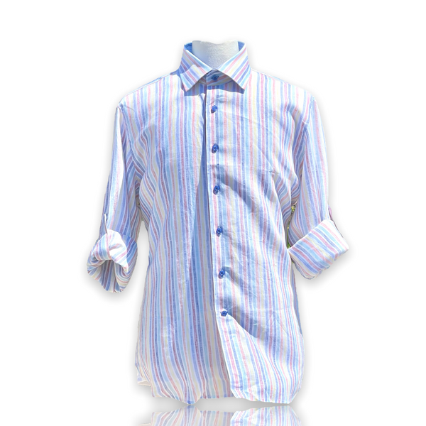 Inserch Linen Roll Up Shirt (66-Multi Stripe)