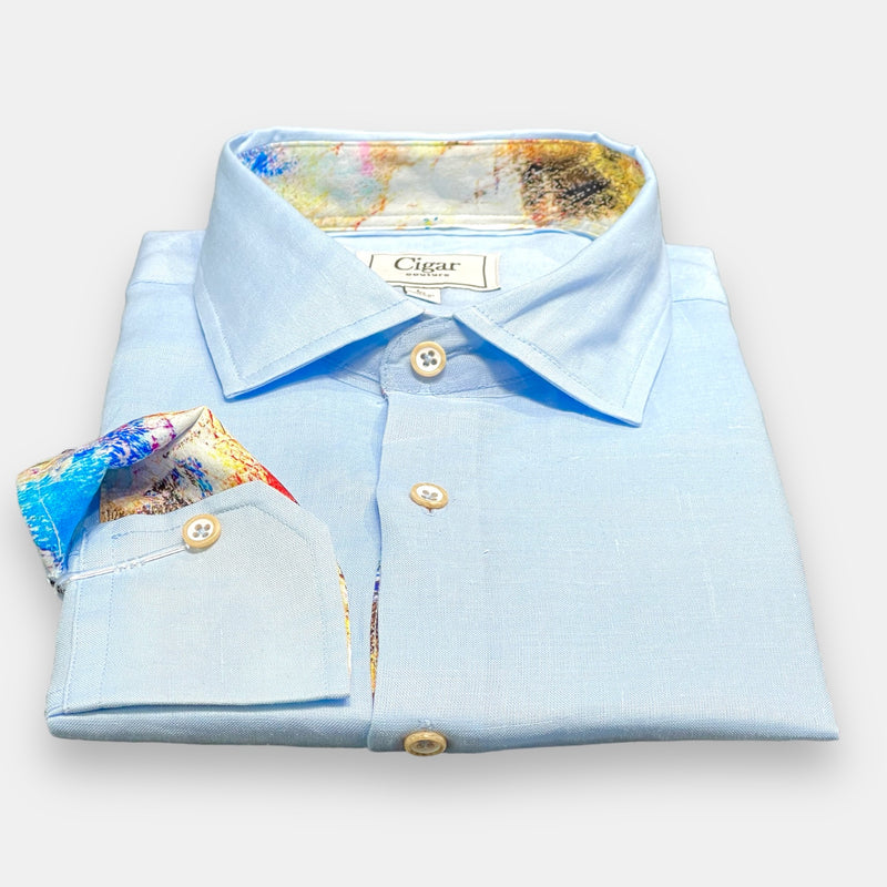 Cigar Couture "Diablo" long sleeve linen shirt (Sky blue)