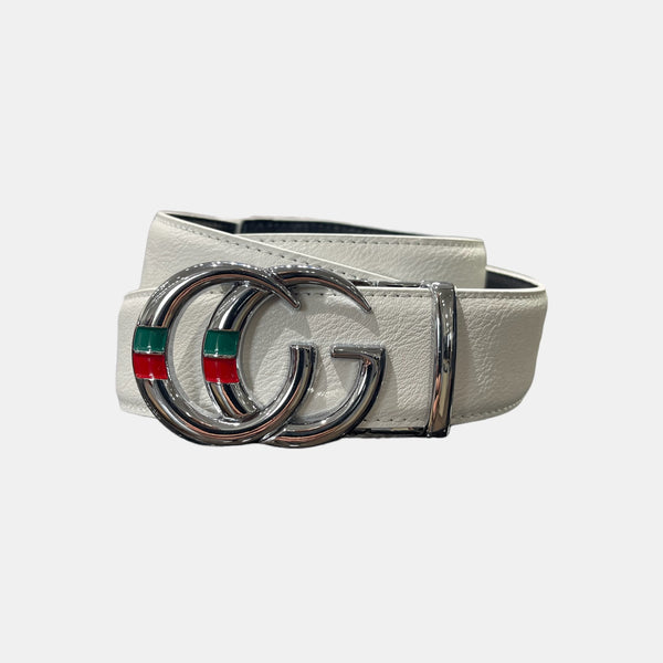 Designer fashion belt (White/Silver) G