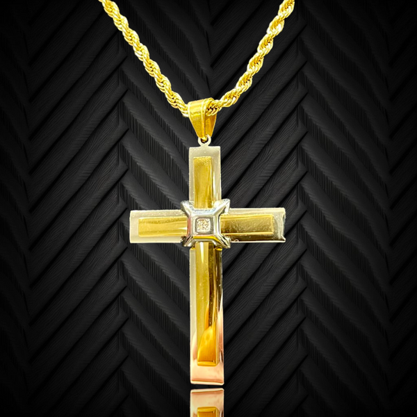 KALIKO "2-Tone Cross" Rope Chain + Pendant (Gold/Silver) 022