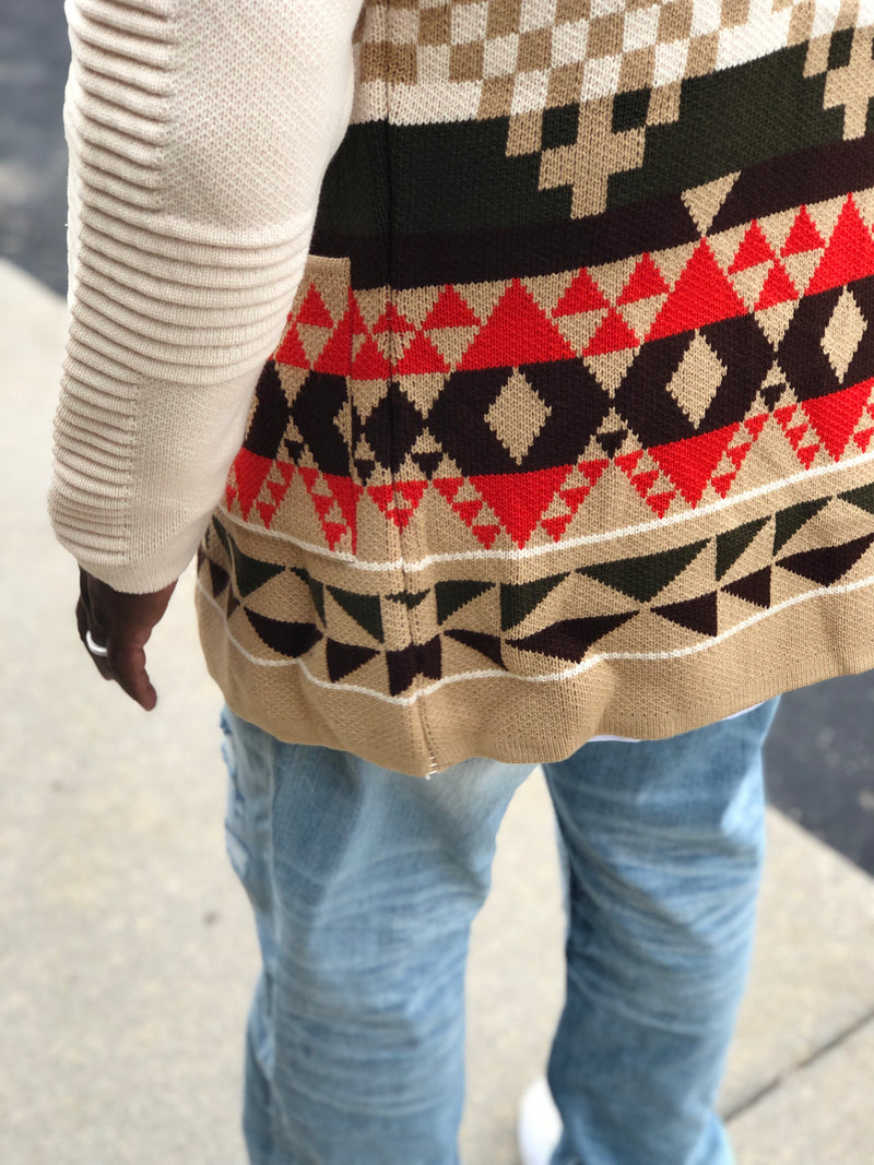 Azteka Cardigan Sweater 3/4 Length (Beige/Green) OIM