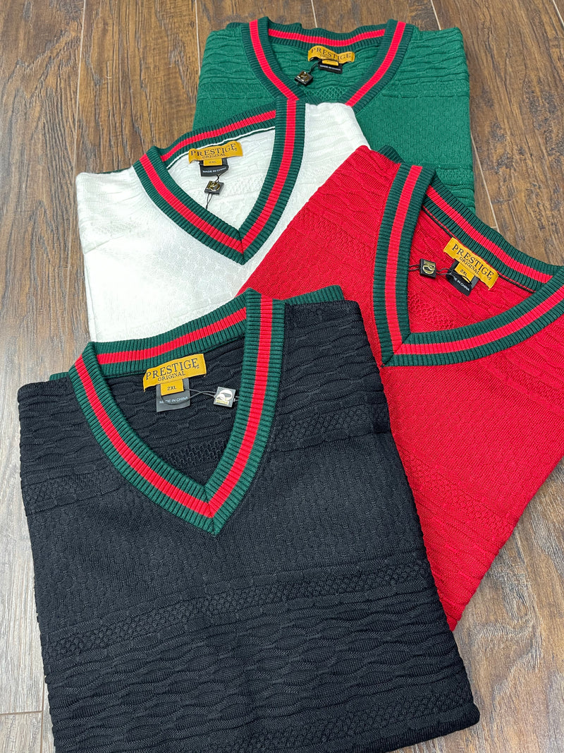 Prestige Vneck Sweater (White/Green/Red) 463