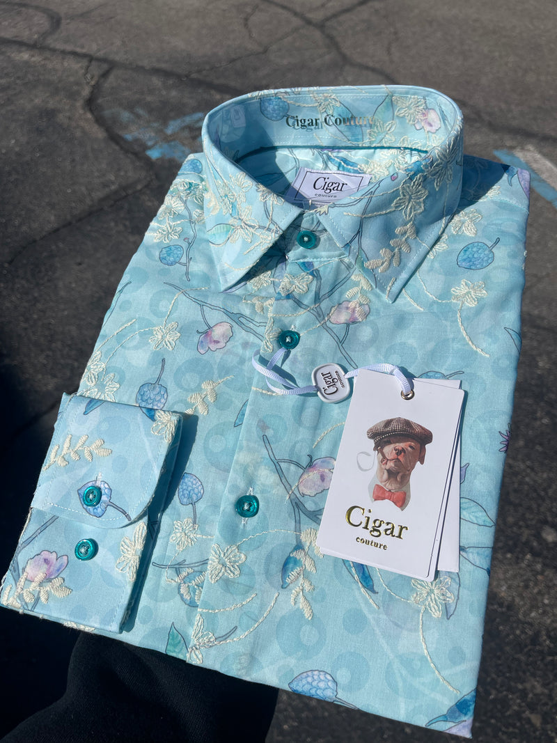 Cigar Couture "Sunset" Shirt (Aqua) S4303